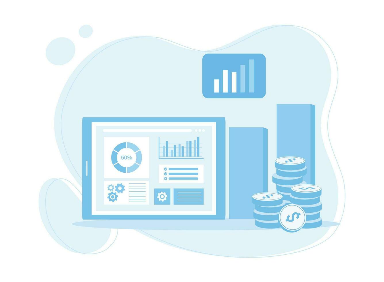 datos análisis gráficos en tableta concepto plano ilustración vector