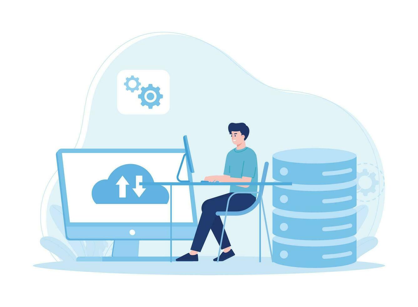 cloud data management  data backup  big data concept flat illustration vector
