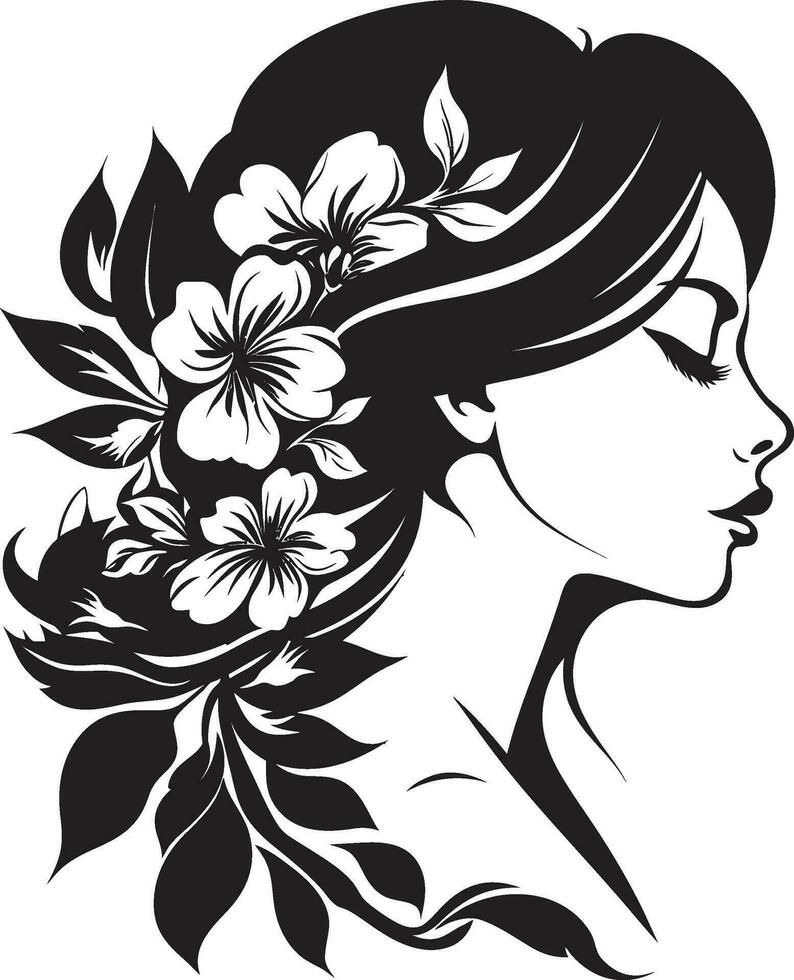 moderno flor retrato negro mujer emblema artístico florecer esencia elegante vector cara