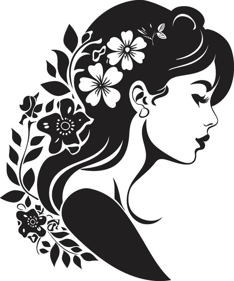 elegante floraciones persona mujer vector diseño limpiar floral belleza negro mano dibujado icono