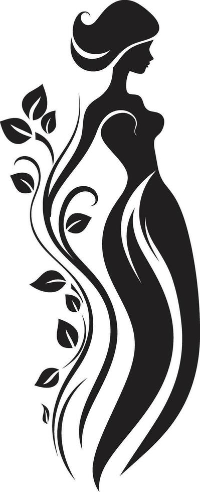 Modern Flowered Persona Black Woman Emblem in Full Bloom Artistic Floral Attire Elegant Vector Woman Blossom Icon