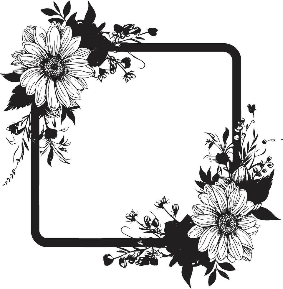 Intricate Floral Wreath Black Vector Frame Whimsical Flower Boundary Decorative Black Logo