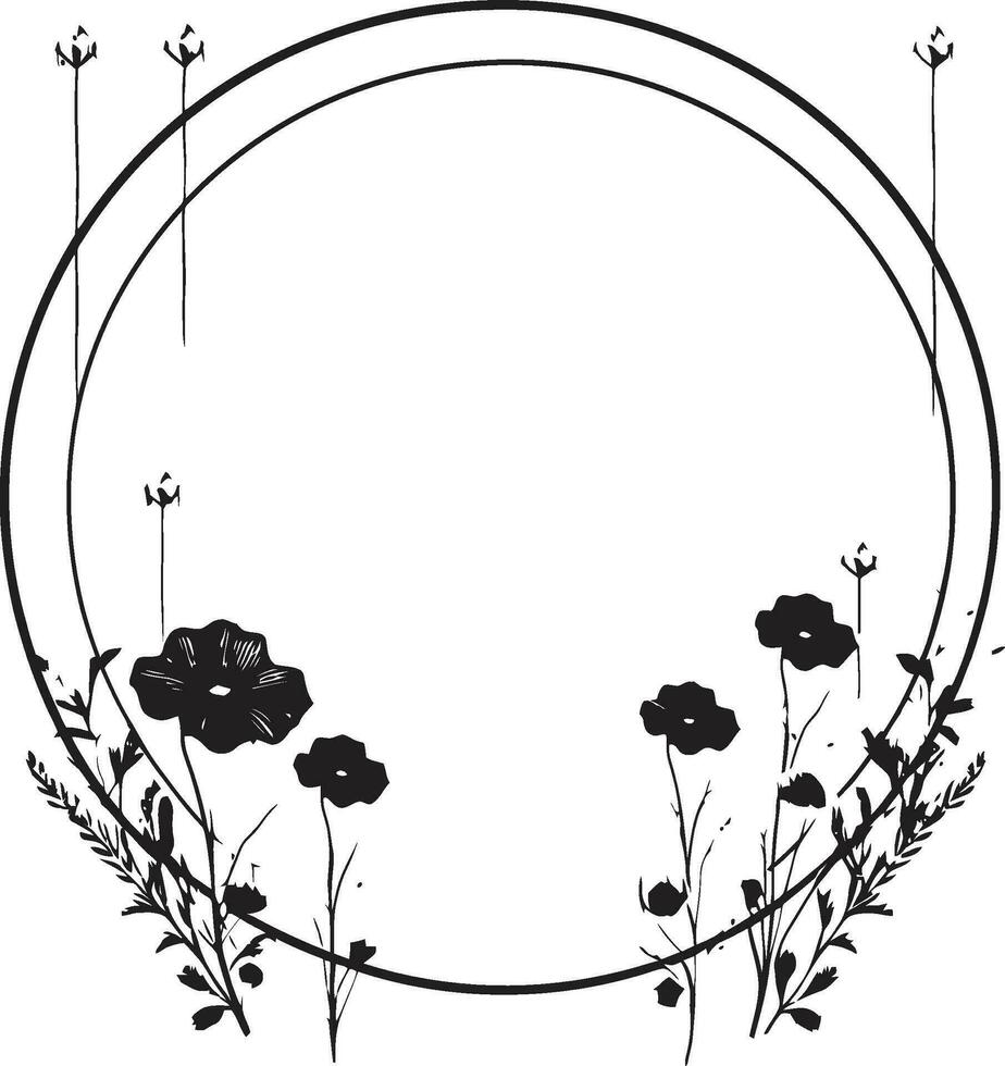 Simple Floral Elegance Black Hand Drawn Emblem Elegant Minimalist Vines Hand Rendered Icon vector