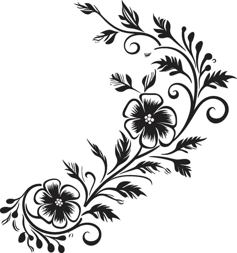 Creative Flora Hand Drawn Black Icon Design Whimsical Petals Black Vector Floral Emblem