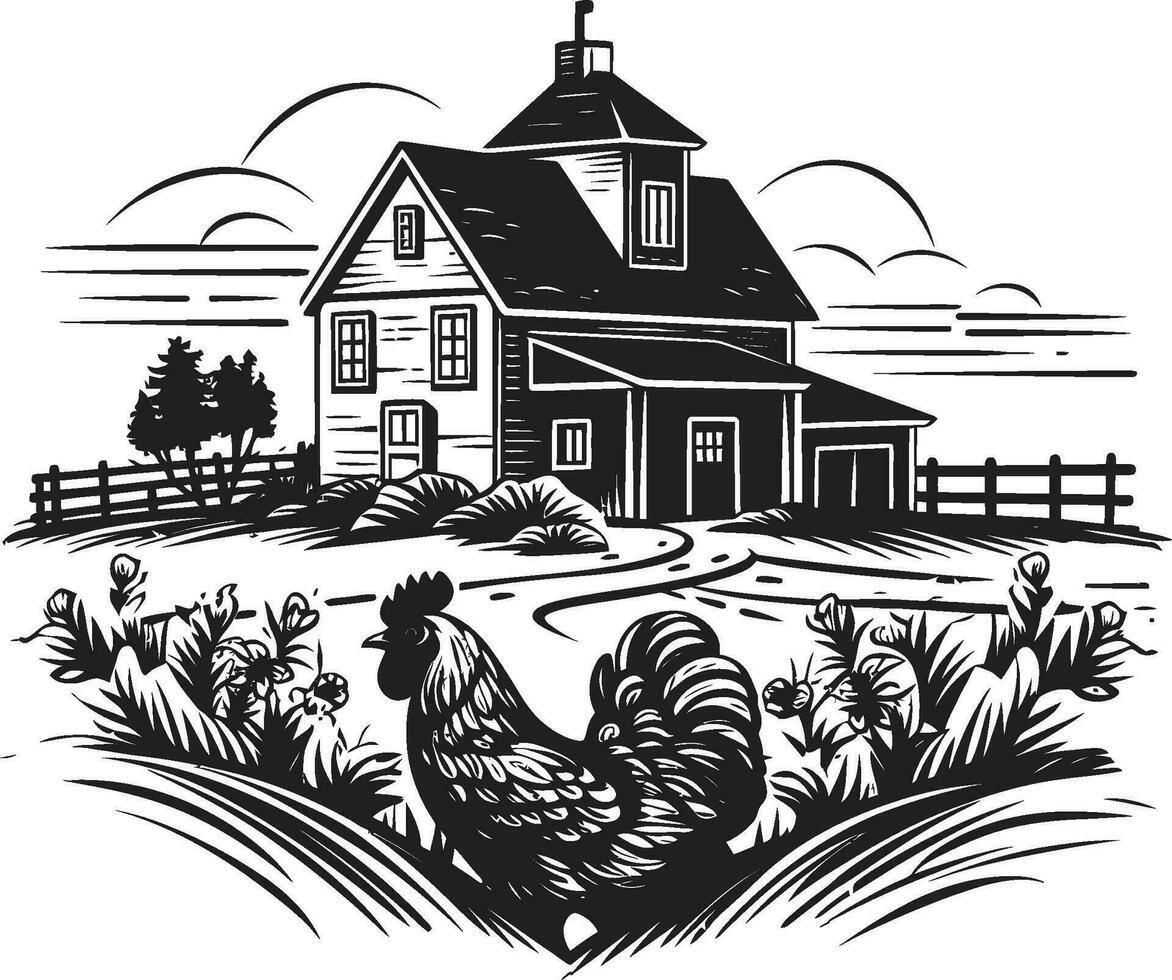 Agrarian Abode Mark Farmhouse Design Vector Emblem Rural Dwelling Impression Farmers House Vector Logo