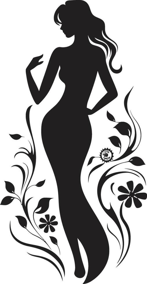 artístico florecer esencia elegante vector cara minimalista floral resplandor negro mujer icono