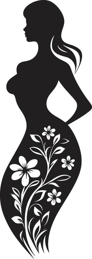 Sophisticated Floral Elegance Handcrafted Woman in Bloom Abstract Flora Fusion Black Artistic Woman Blossom Emblem vector