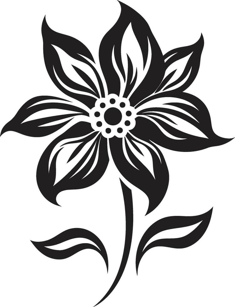 Elegant Botanical Sketch Hand Drawn Black Emblem Graceful Vector Bloom Minimalist Black Logo