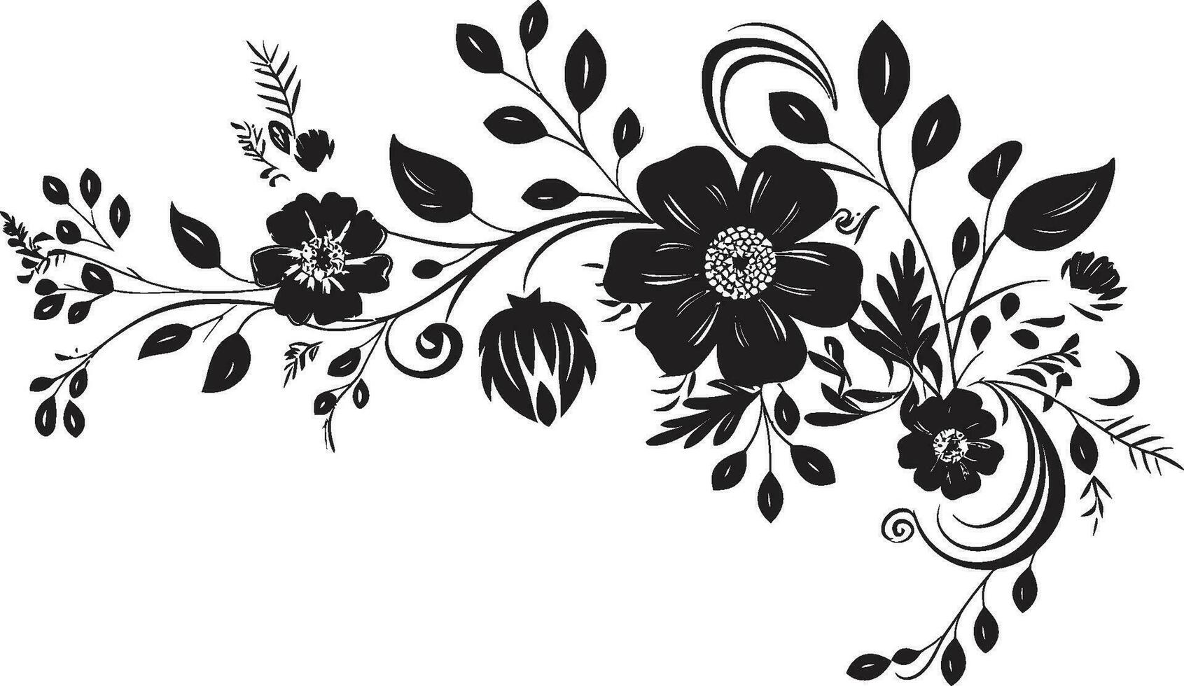 intrincado floral acento negro diseño elemento agraciado hecho a mano floración icónico vector logo