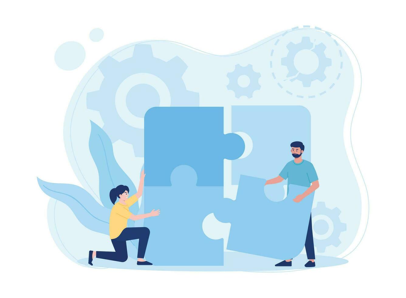 two people put puzzle pieces together concept flat illustration vector