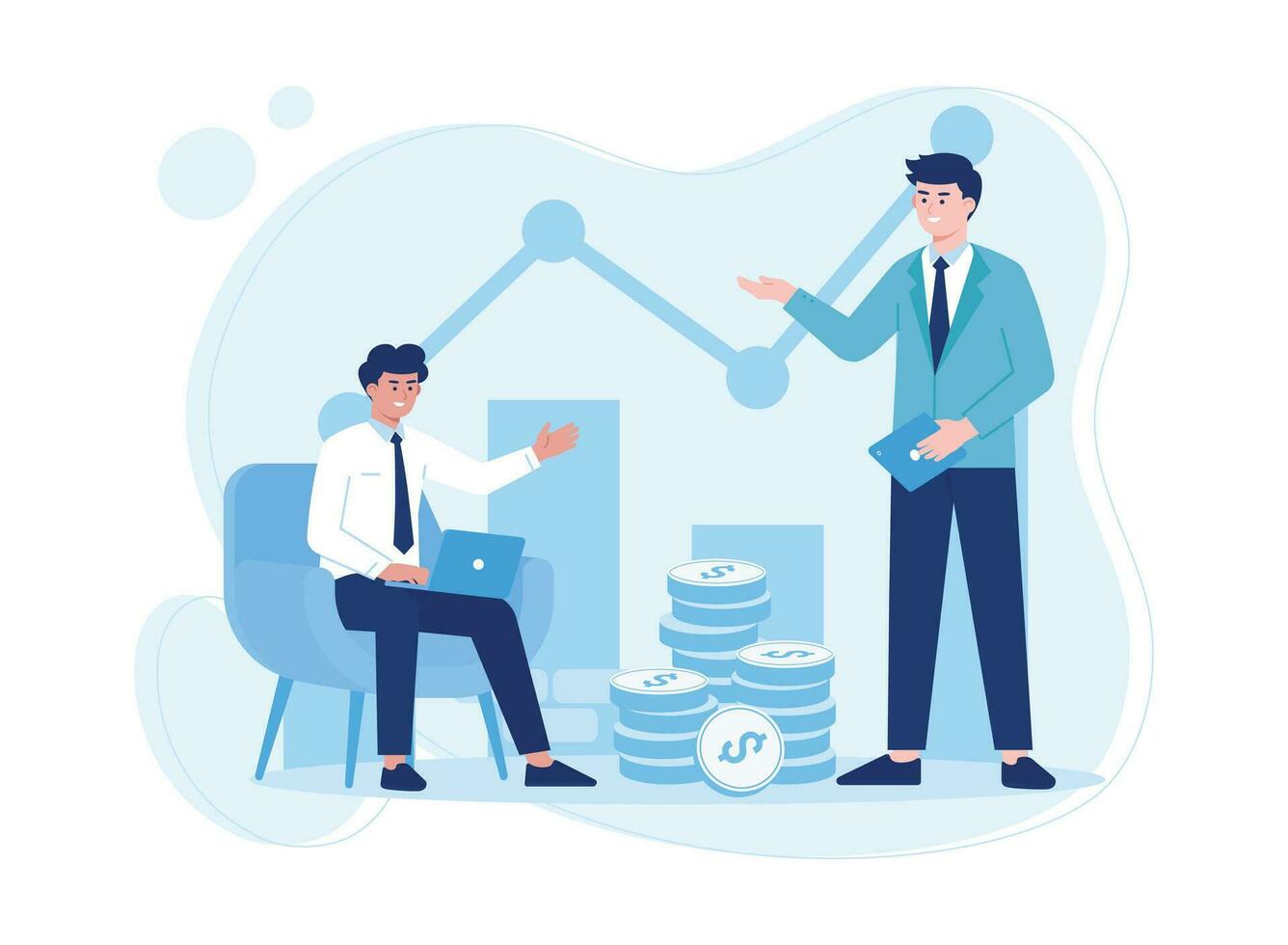 two business people analyzing company charts concept flat illustration vector