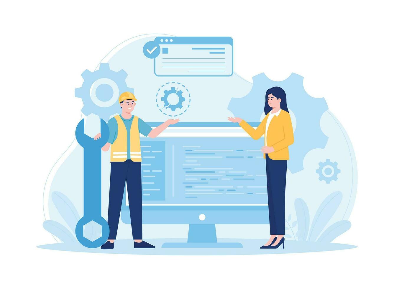 customer repairs the computer to a service technician concept flat illustration vector