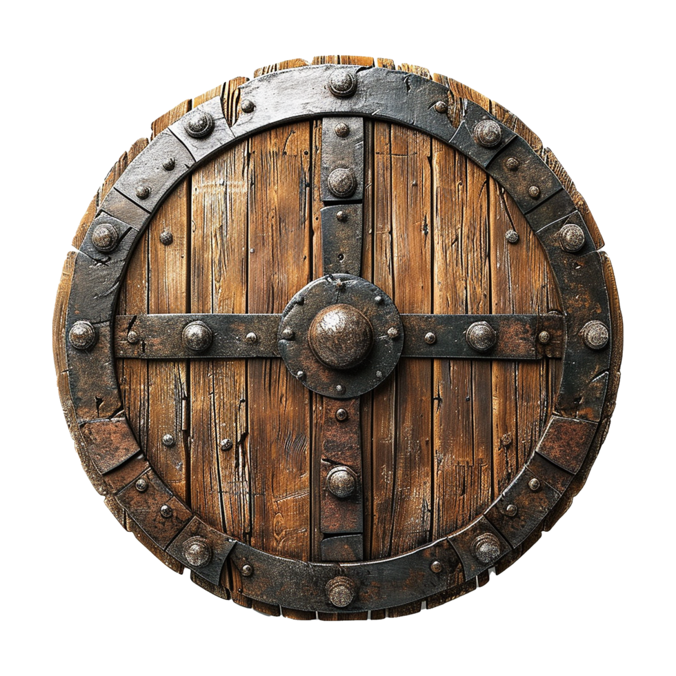 AI generated Round wooden shield set isolated on transparent background png