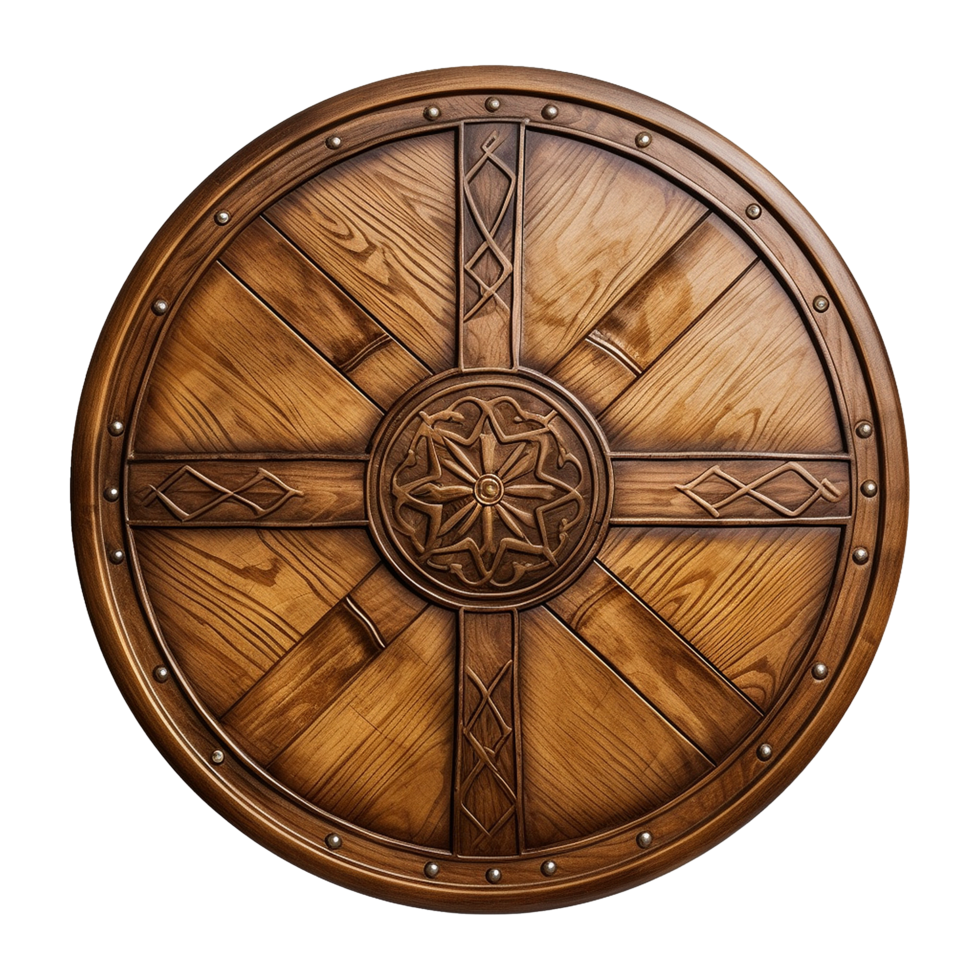 AI generated Round wooden shield set isolated on transparent background png