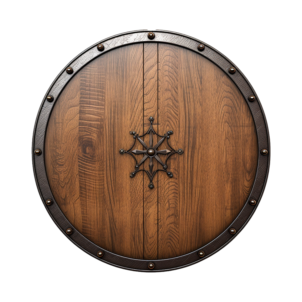 AI generated Round wooden shield set isolated on transparent background png