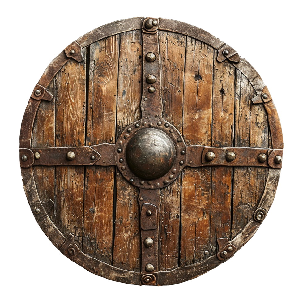 AI generated Round wooden shield set isolated on transparent background png