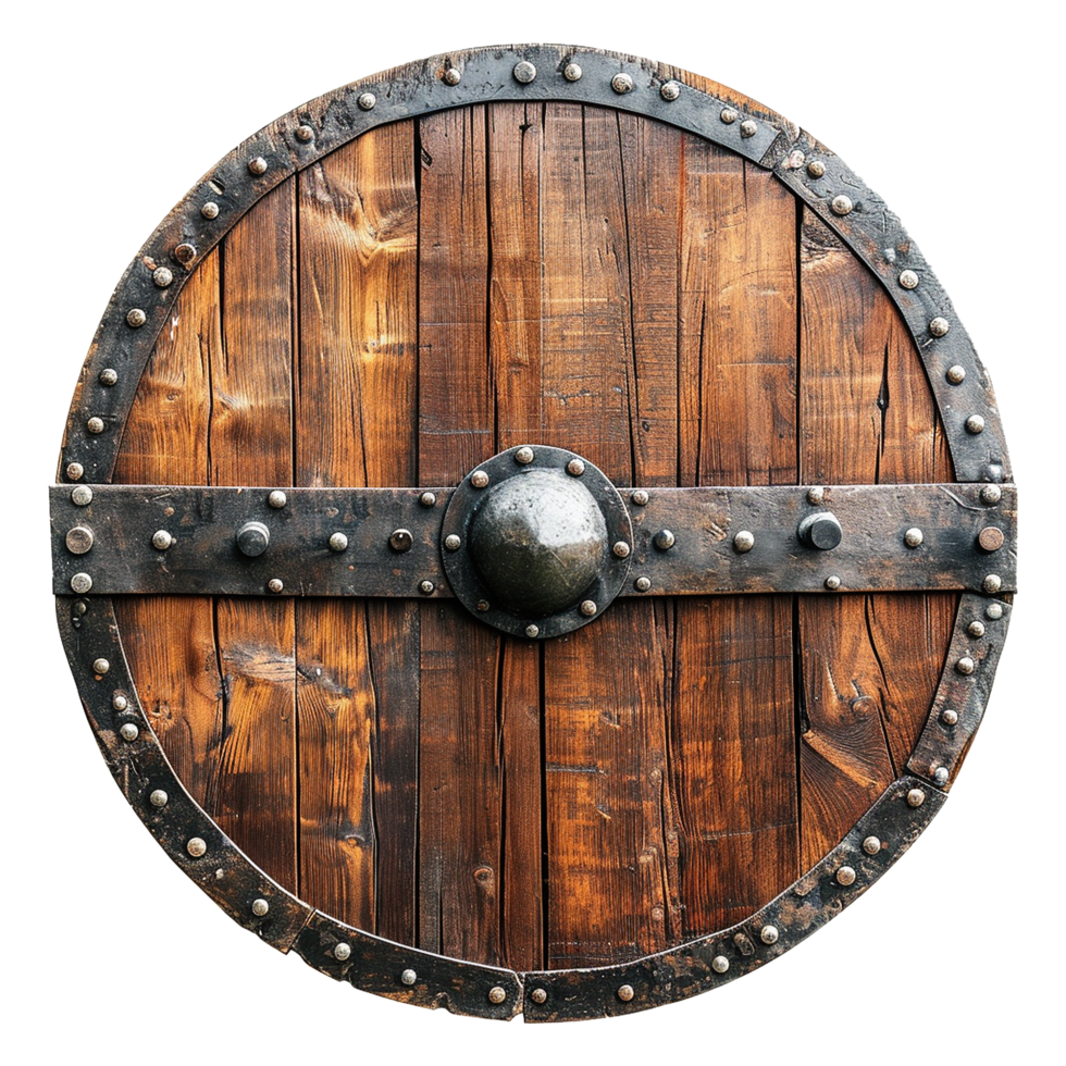 AI generated Round wooden shield set isolated on transparent background png