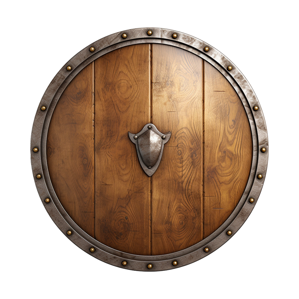 AI generated Round wooden shield set isolated on transparent background png