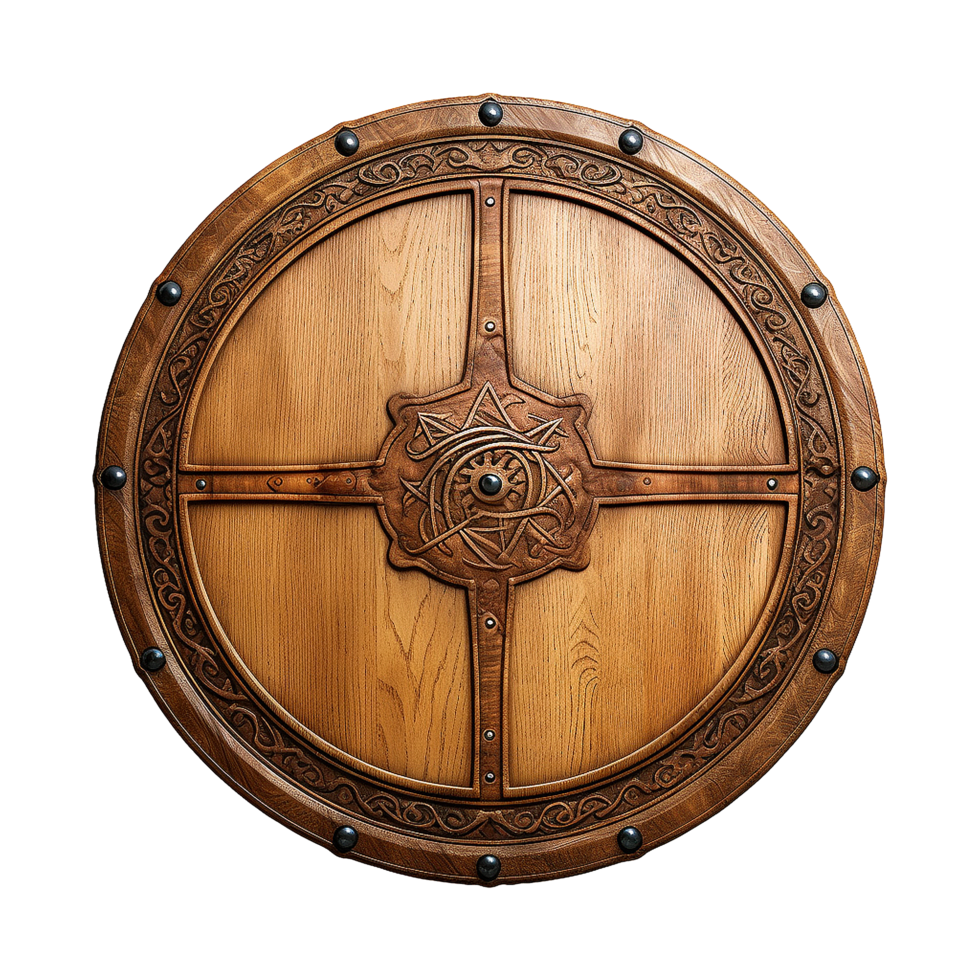 AI generated Round wooden shield set isolated on transparent background png