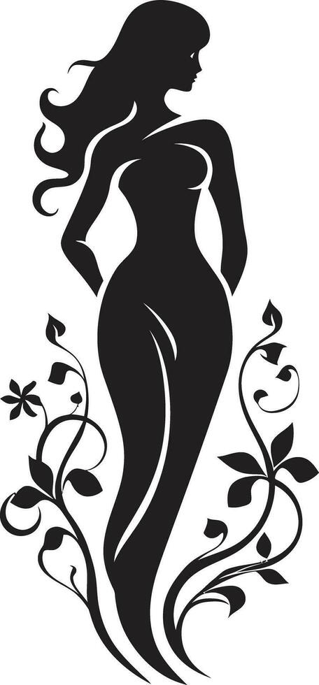 Elegant Botanical Glamour Vector Woman Icon Graceful Floral Silhouette Black Face Emblem