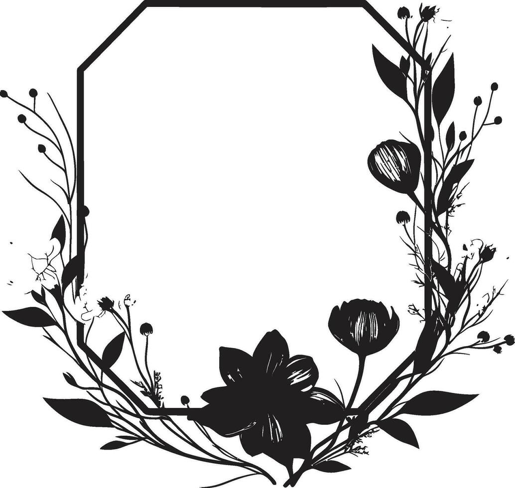 Simple Botanical Whirl Hand Drawn Iconic Design Minimalist Floral Intricacy Black Vector Emblem