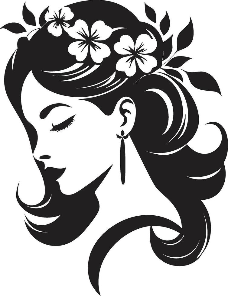 Elegant Botanical Glamour Vector Woman Icon Graceful Floral Silhouette Black Face Emblem