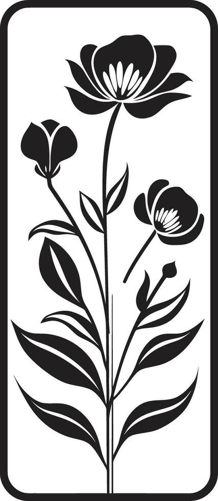 Clean Vector Silhouettes Black Floral Emblem Sleek Hand Rendered Blooms Minimalist Icon