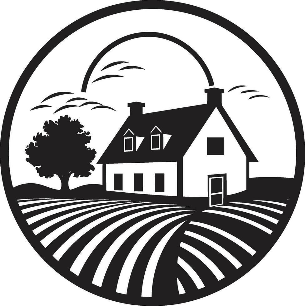 Agrarian Abode Blueprint Farmhouse Design Vector Logo Pastoral Residence Mark Farmers House Vector Icon