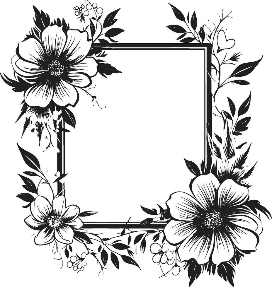 Enchanted Frame Flourish Black Floral Emblem Sophisticated Bloom Surround Decorative Black Icon vector