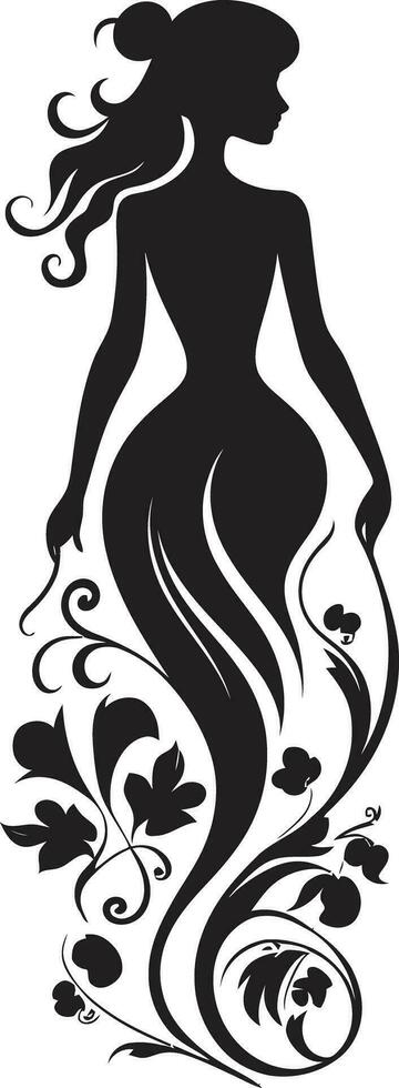 Abstract Flora Fusion Black Artistic Face Emblem Elegant Floral Fusion Black Vector Woman Emblem