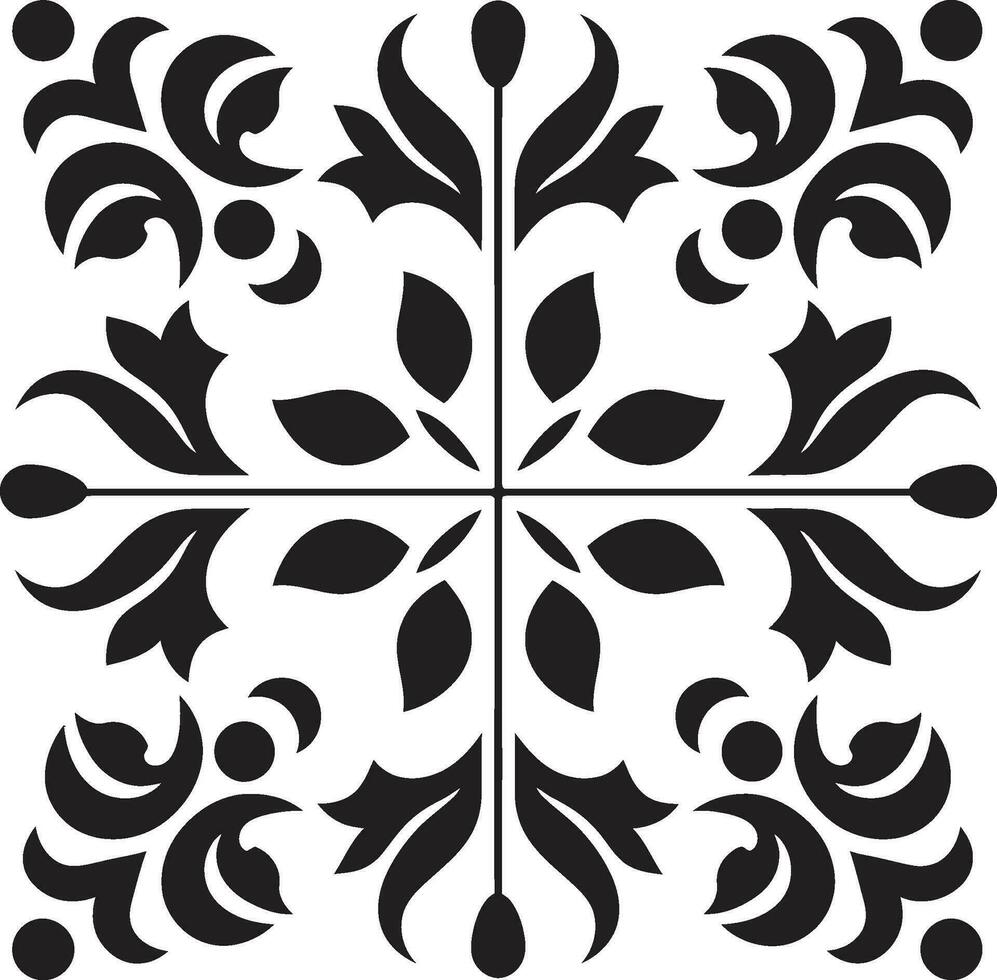 Abstract Garden Grid Geometric Vector Emblem Floral Fusion Black Vector Emblem Design