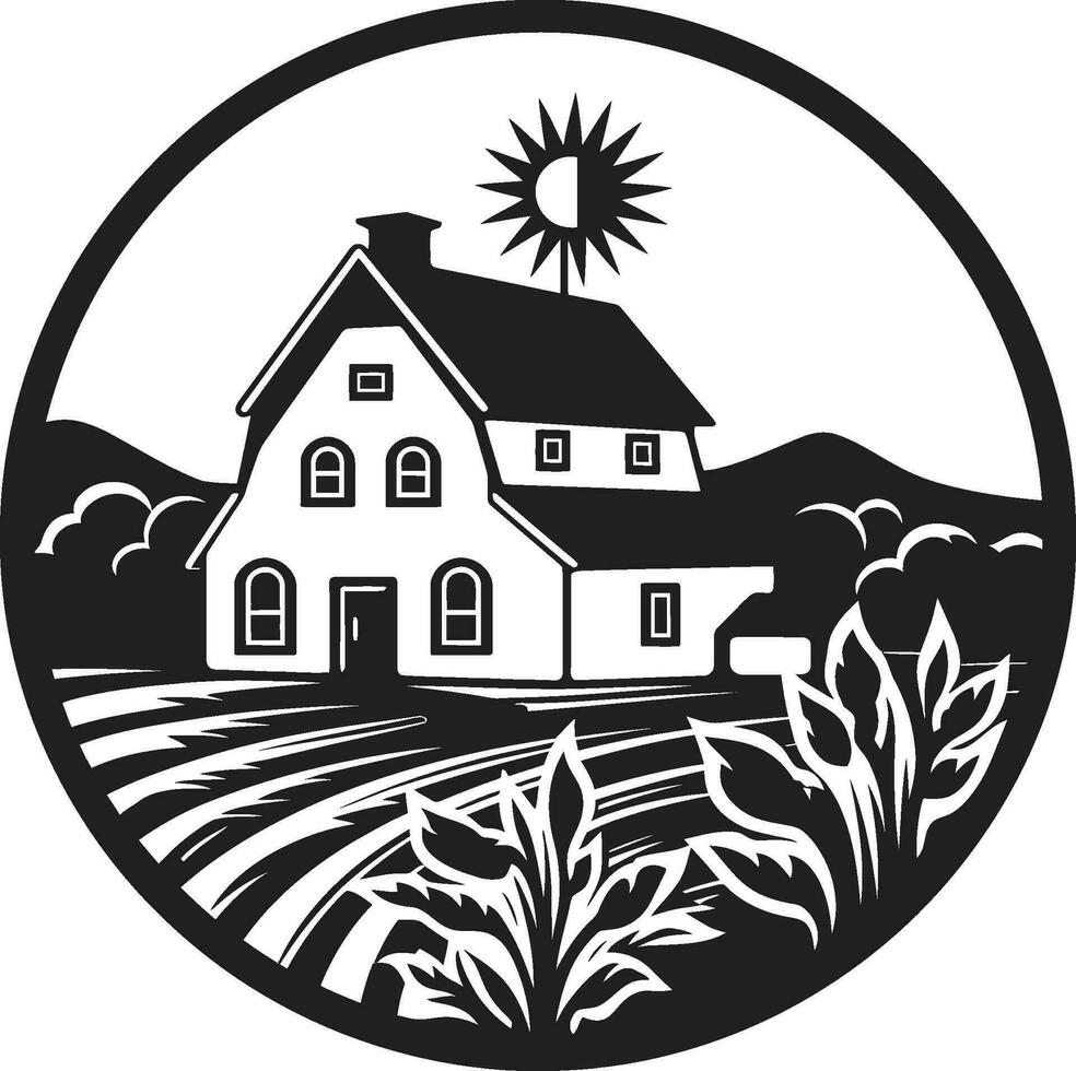 Agrarian Homestead Emblem Farmhouse Design Vector Icon Rustic Farm Abode Mark Farmers House Vector Logo