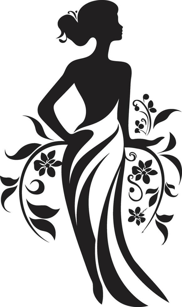 elegante botánico glamour vector mujer icono agraciado floral silueta negro cara emblema