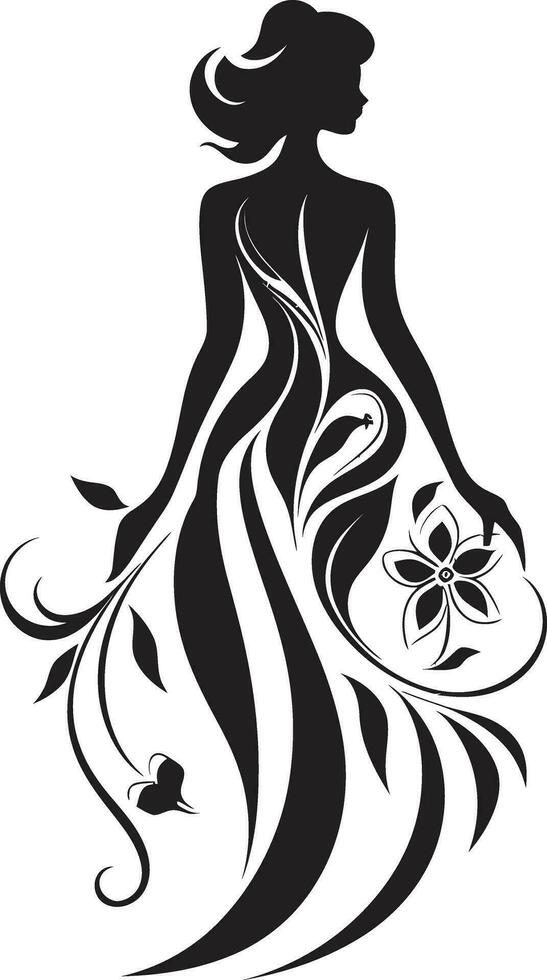 Elegant Botanical Glamour Vector Woman Icon Graceful Floral Silhouette Black Face Emblem