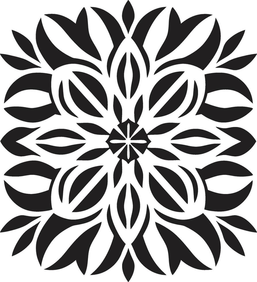 Symmetric Garden Geometric Floral Tile Icon Intricate Patterns Black Vector Florals
