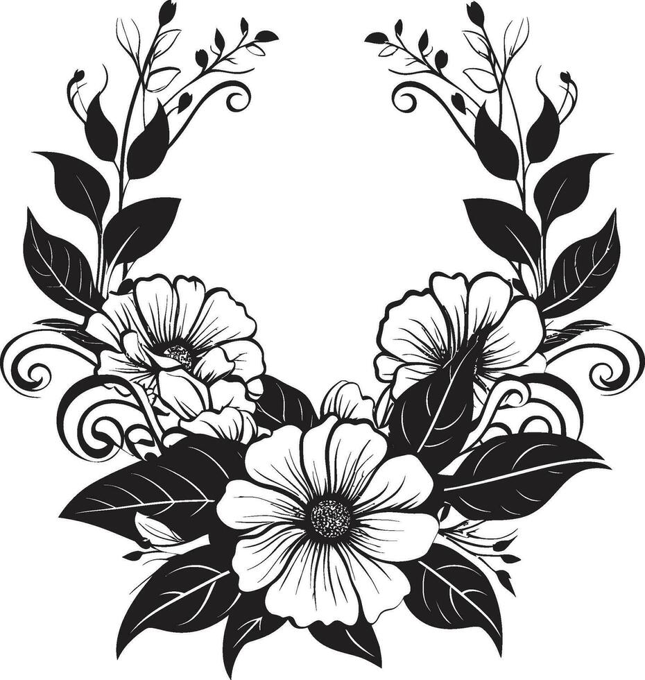 Noir Petal Whispers Handcrafted Black Vector Emblem Designs Vintage Inked Flora Noir Floral Emblem Chronicles