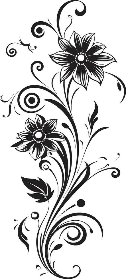 Sophisticated Floral Pattern Vector Iconic Element Gorgeous Handcrafted Petals Black Logo Symbol