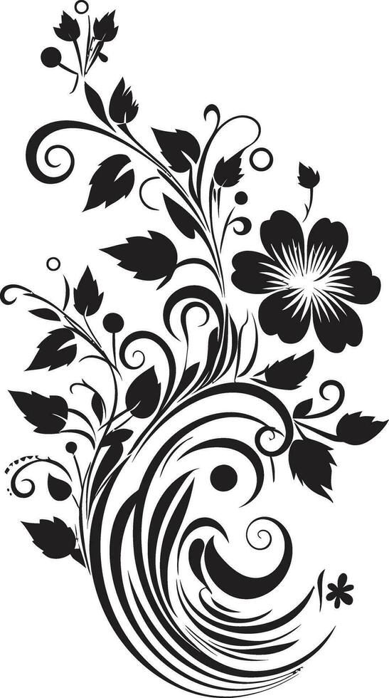 Intricate Noir Blossom Hand Rendered Vector Emblem Sleek Botanical Sketch Hand Drawn Black Icon