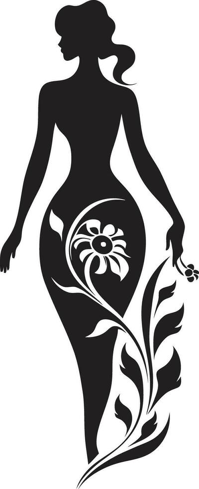 caprichoso pétalo resplandor vector mujer en floral esplendor moderno de flores persona negro mujer emblema en lleno floración