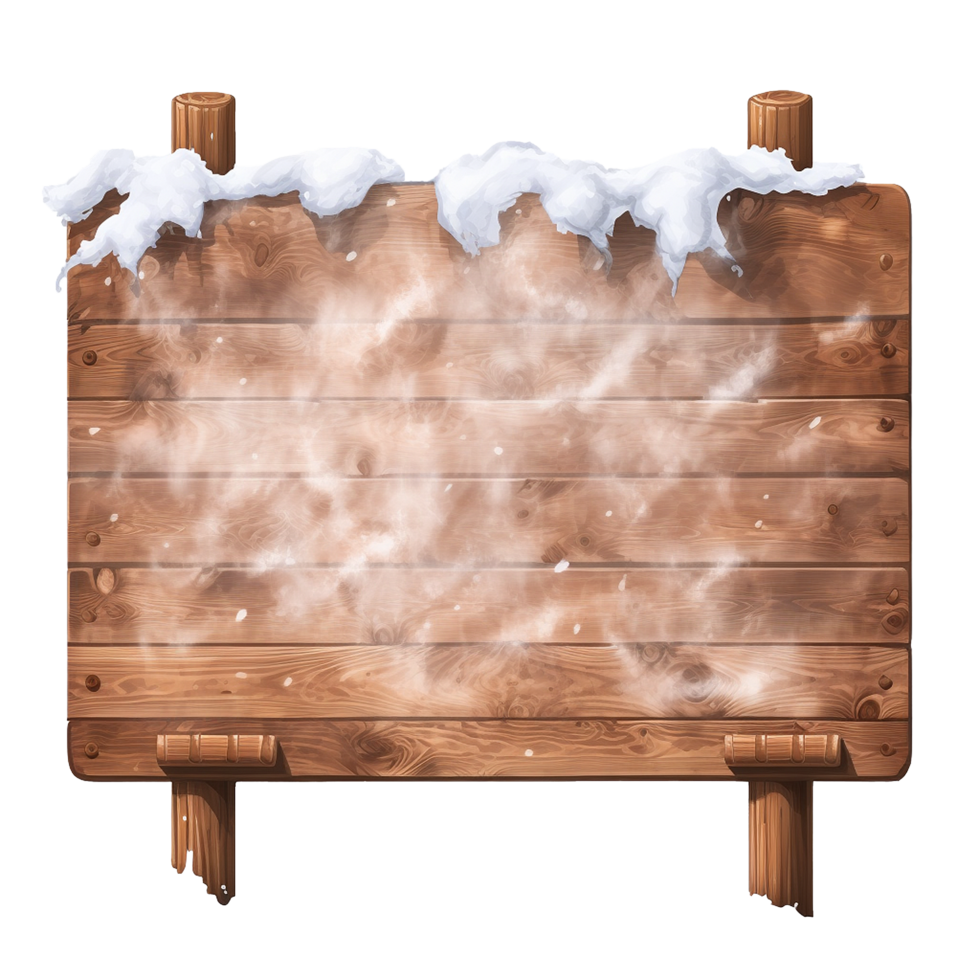 AI generated Realistic wooden signboard covered with snow png isolated on transparent background