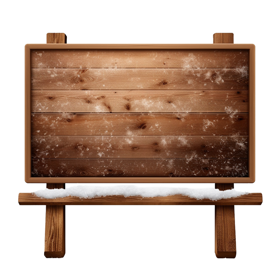 AI generated Realistic wooden signboard covered with snow png isolated on transparent background