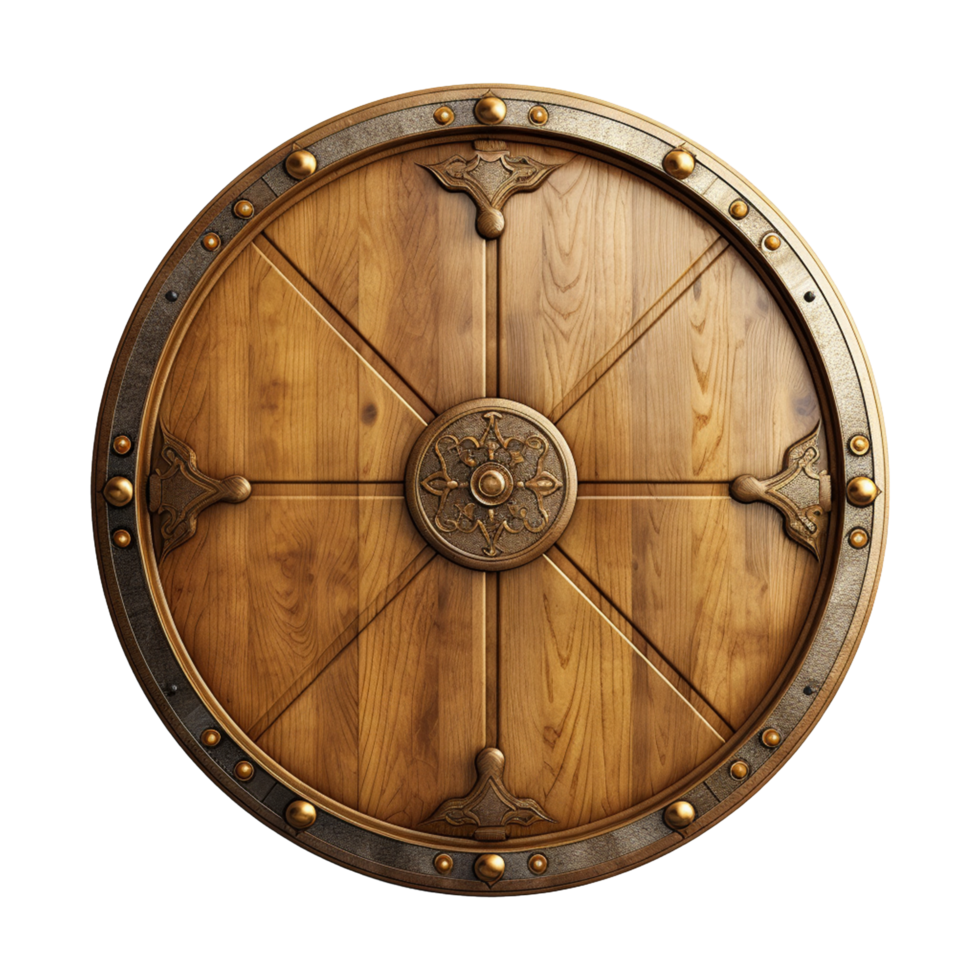 AI generated Round wooden shield set isolated on transparent background png