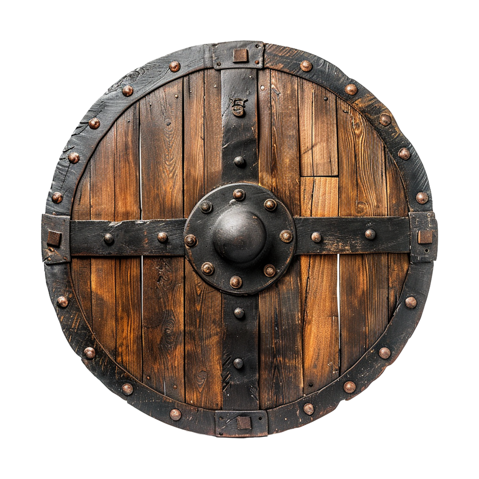 AI generated Round wooden shield set isolated on transparent background png
