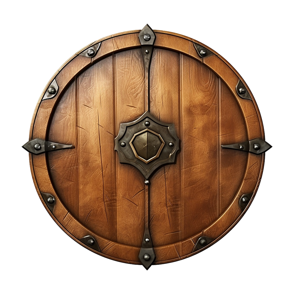 AI generated Round wooden shield set isolated on transparent background png