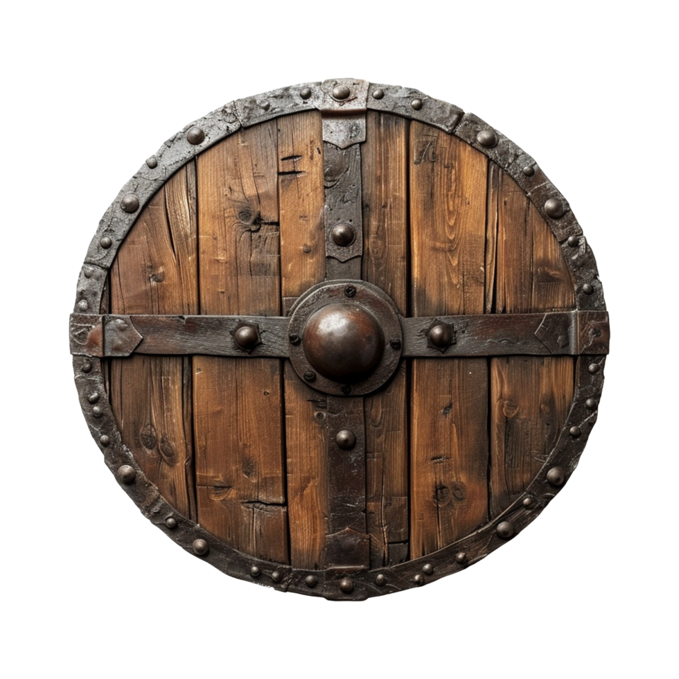 AI generated Round wooden shield set isolated on transparent background png
