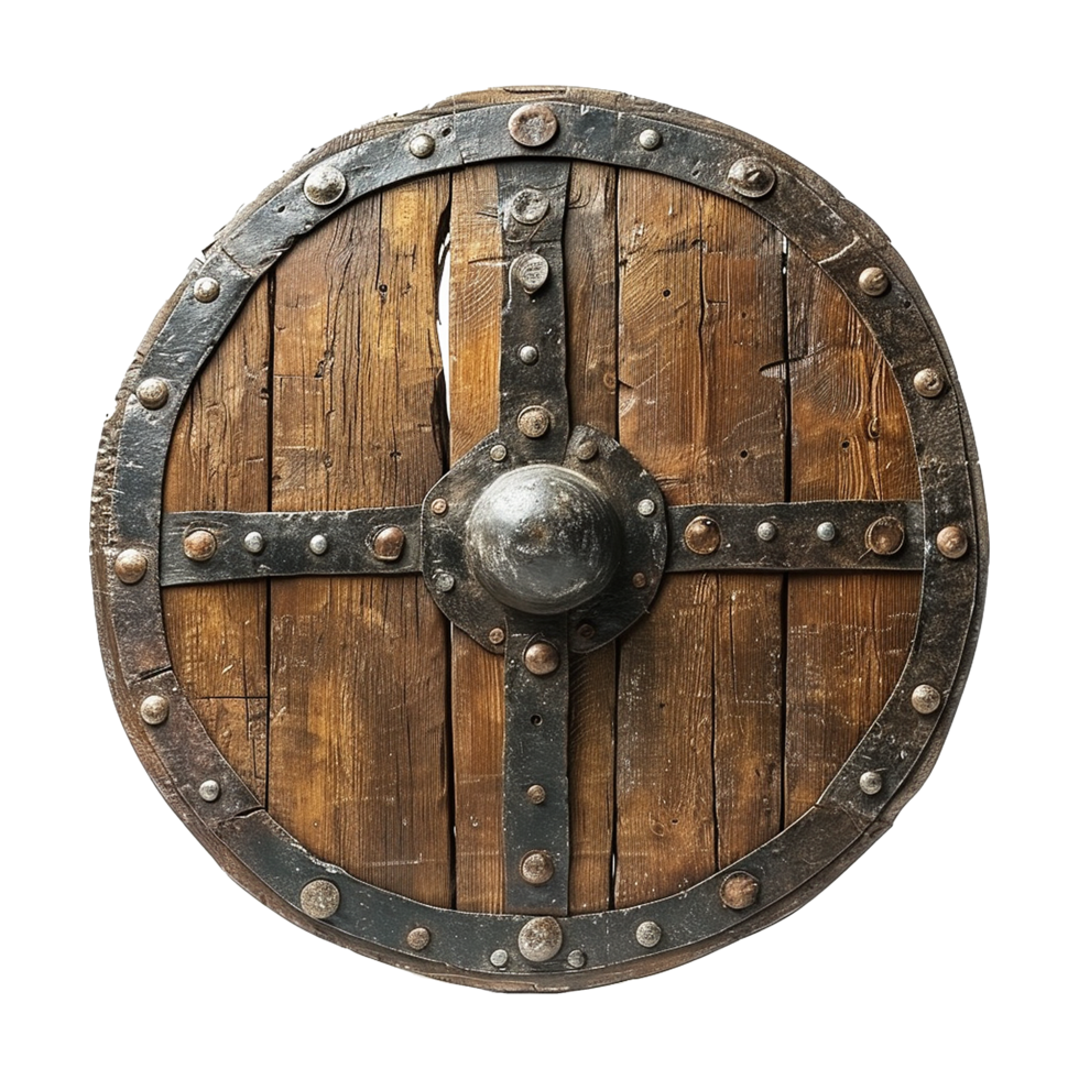 AI generated Round wooden shield set isolated on transparent background png
