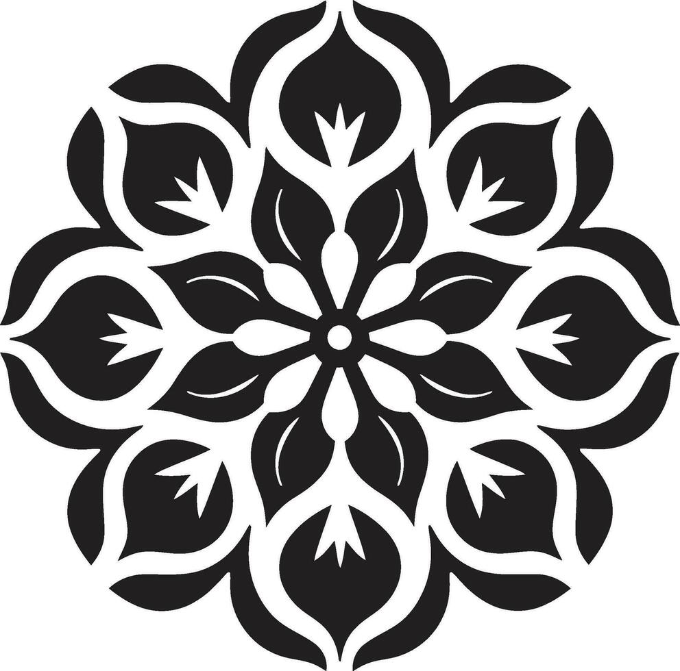Botanical Tessellation Black Vector Icon Petal Harmony Geometric Tile Floral Pattern