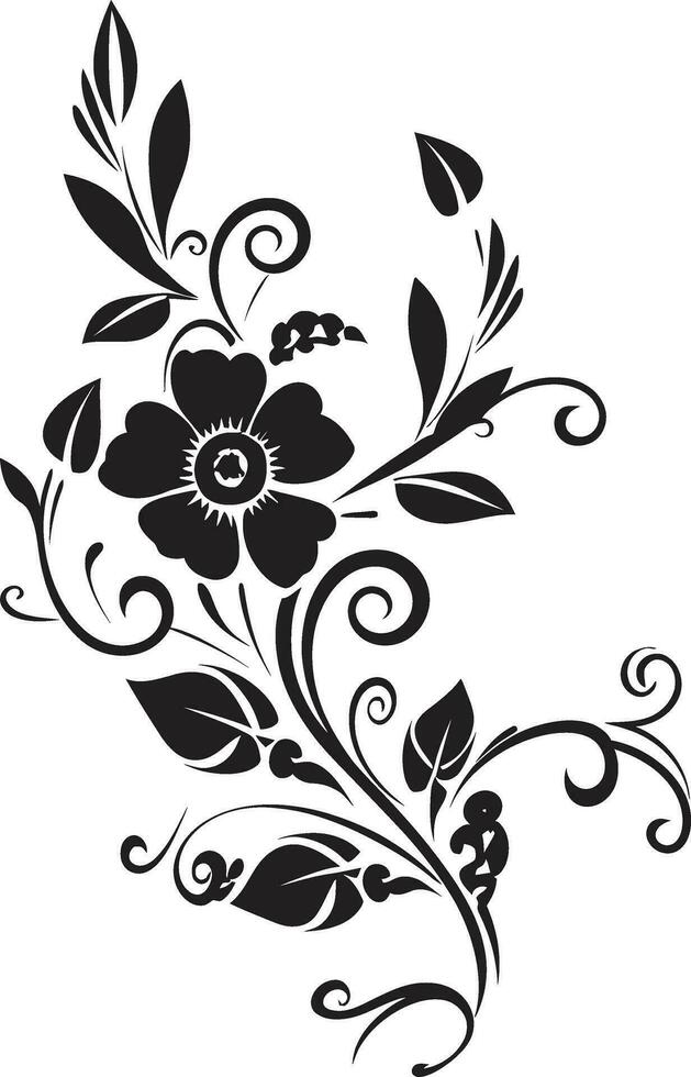 Elegant Noir Composition Handcrafted Black Logo Design Chic Floral Intricacies Hand Rendered Vector Icon