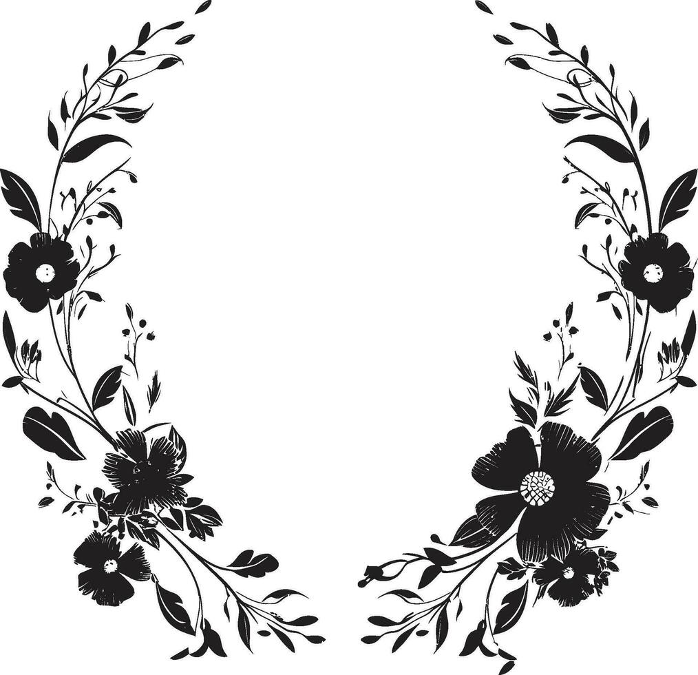 Chic Botanical Border Decorative Black Vector Icon Whimsical Flower Encasement Black Frame Design