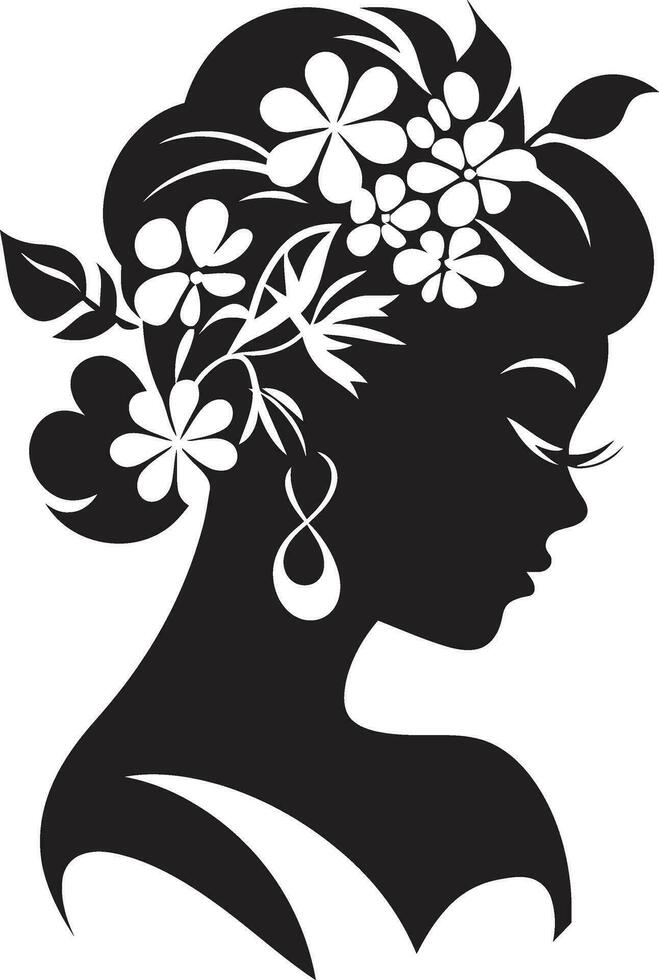 Abstract Flora Fusion Black Artistic Face Emblem Elegant Botanical Glamour Vector Woman Icon